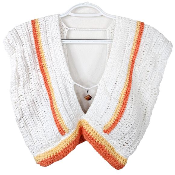 Handmade Deep V Crochet Knit Top Open Back Padded Bra Boho Beachy Festival L/XL - Picture 1 of 5